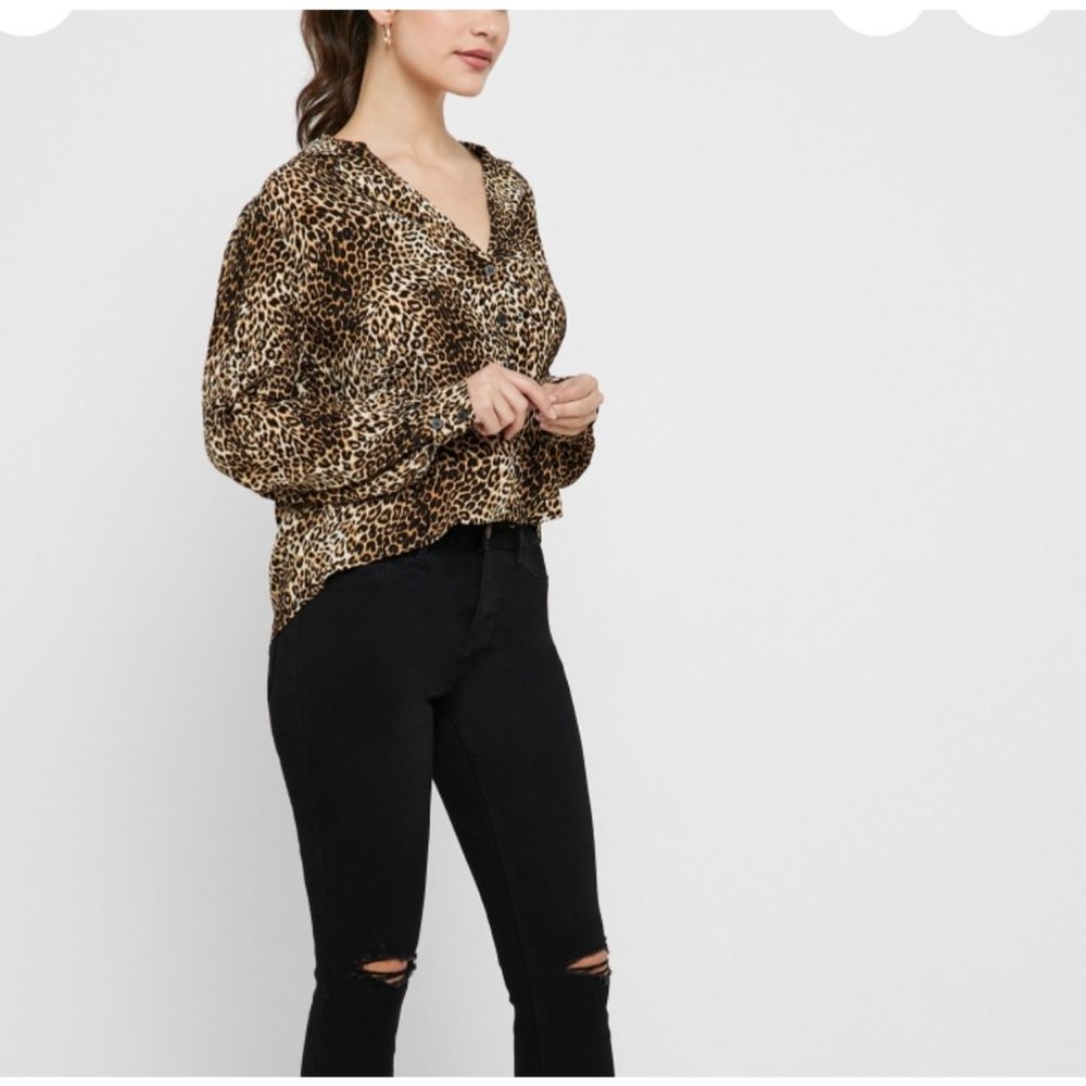 Chaps Classic Leopard Print Shirt Petite Sz XL